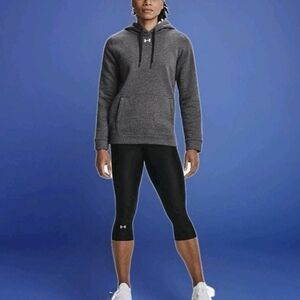 🔥NWT! Under Armour M Women's Hustle Fleece Hoodie Carbon Heather/White Pullover